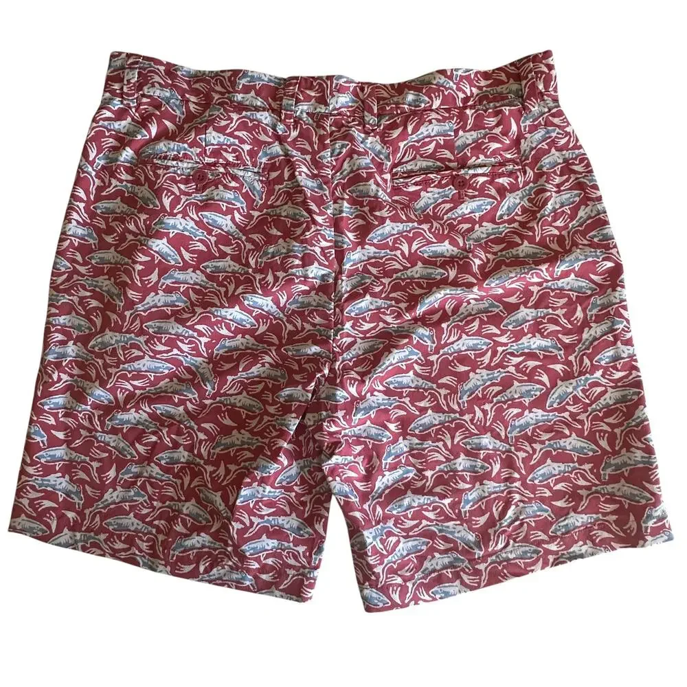 Vineyard Vines Shark Print Board Shorts Mens Size 36 Muted Red Blue Beach Surf